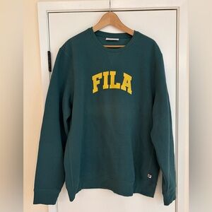 FILA Unisex Teal Crewneck Sweater with Yellow Logo